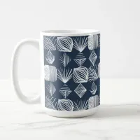 Bold Caribbean Tribal Mudcloth: Navy Blue& White,  Coffee Mug