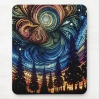 Mystical Ethereal Art with Trees and Night Sky  Mouse Pad