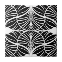 Elegant Art Deco White & Black Gouache Scallops Ceramic Tile