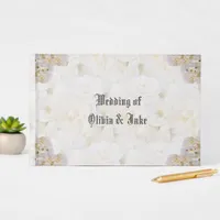 Romantic white roses guest book