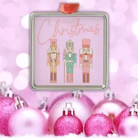 Cute Pink Christmas Nutcrackers on Pink | Metal Ornament