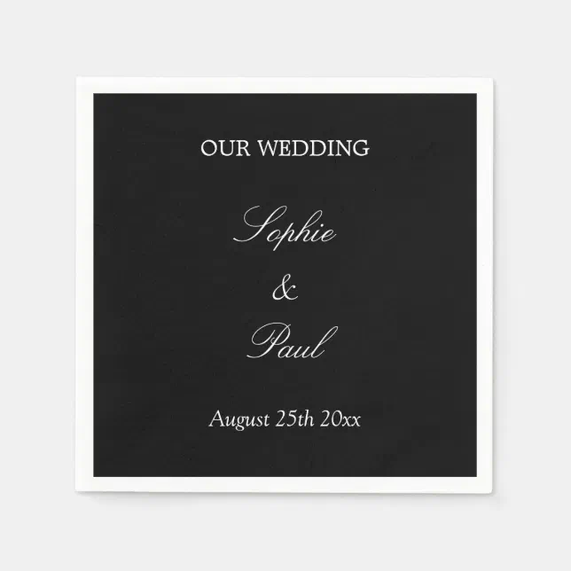 Elegant Black White Script Wedding Napkins