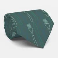 Teal Blue Knife Fork Spoon Patterned Chef Neck Tie