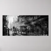 Vintage 19th century city street B&W photo Poster