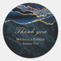 Navy Blue Gold Agate Business Thank You Classic Round Sticker