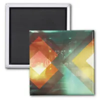 Seventies Orange Abstract Techno Triangles Magnet