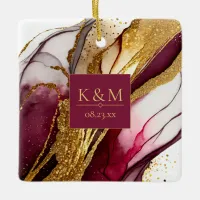 Abstract Sparkling Wedding Wine Red ID1018 Ceramic Ornament