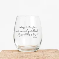 Funny Quotes Mother's Day Gift Script Modern Stemless Wine Glass