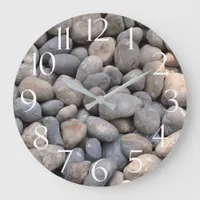 Gray Beach Pebbles Photograph Textured Coastal Large Clock