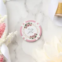 Wedding Gold Glitter Geo Pink Floral Names Date Poker Chips