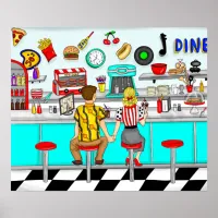 1950's Diner | Couple Holding Hands Poster