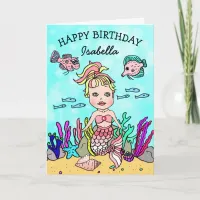 Pink Mermaid Themed Happy Birthday Card