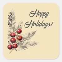 Retro Holly Berries and Evergreen  Square Sticker