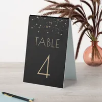 Gold Glitter Glam Black Wedding Number Table Tent Sign