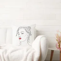 Line Art | Woman in Red Lipstick Throw Pillow