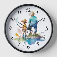 Father and Son Watercolor Illustration Ai Art Clock