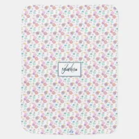 Celestial Moon Star Floral Teal Blue Peach Initial Baby Blanket