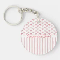 Blush Pink Watercolor Hearts and Stripes Photo Keychain