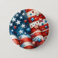 Red, White and Blue Patriotic US Flag Abstract Button