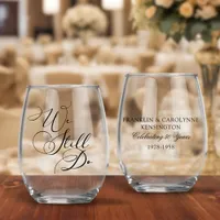 Elegant Wedding Anniversary Vow Renewal  Stemless Wine Glass