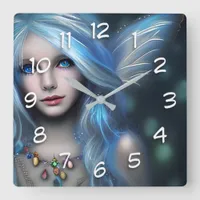 Ethereal Mystical Fairy Girl Square Wall Clock