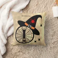 Monogram I Halloween Sky Witch Spiders Name Throw Pillow