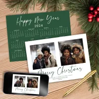 2024 Rustic Green Minimalist 2 Photo Calendar Holiday Card