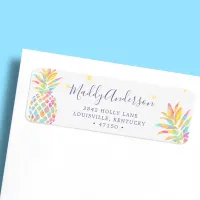 Rainbow Watercolor Pineapple Tropical Custom Label