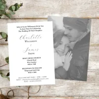 Elegant Script Black And White Photo Wedding Invitation