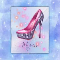 Monogrammed High Heel in Glitter Pink on Blue | Fleece Blanket