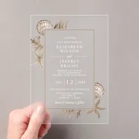 Simple Sandy Seashells Beach Wedding Acrylic Invitations