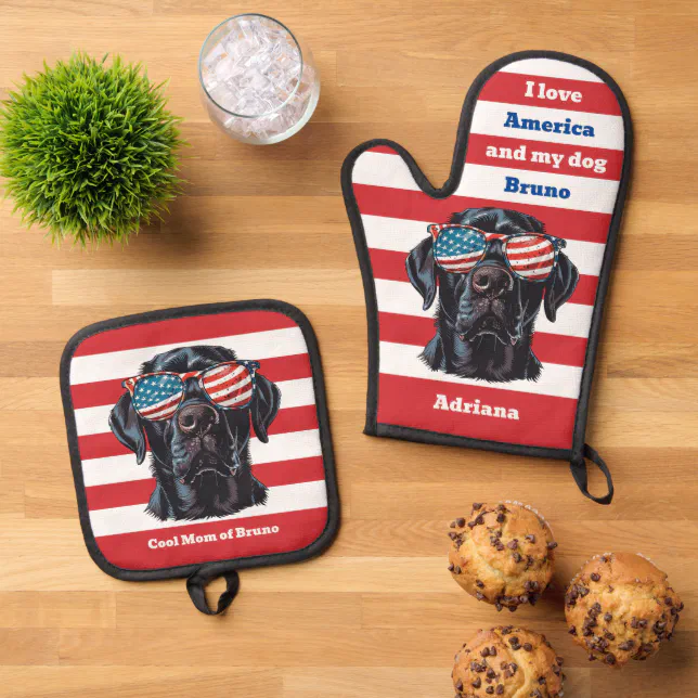 American Flag Cool Mom or Dad of an Labrador Dog Oven Mitt & Pot Holder Set