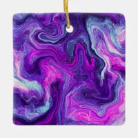 Personalized Purple, Blue, Pink Marble Fluid Art Ceramic Ornament