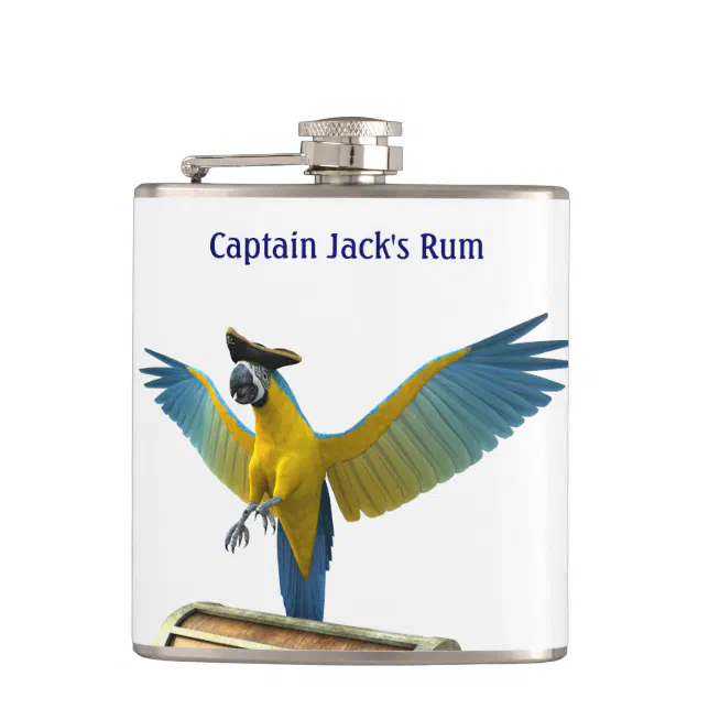 Blue and Gold Macaw Wearing a Pirate Hat Hip Flask