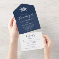 Navy Blue Beach Starfish Minimal Wedding All In One Invitation