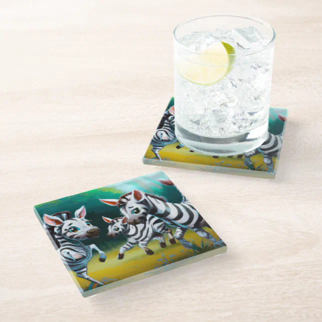 A Trio of Baby Zebras on the Grasslands Glass Coaster