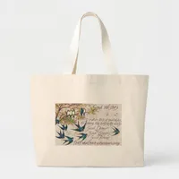 1908 Good Wishes Blue Birds Large Tote Bag