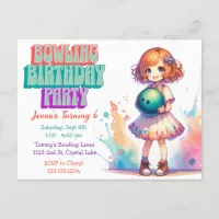 Bowling Party Girl's Anime Birthday Invite