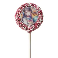 Pretty Anime Girl in Bowling Birthday Party Chocolate Covered Oreo Pop