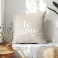 Chic Beige & White Te Amo Spanish Love  Throw Pillow