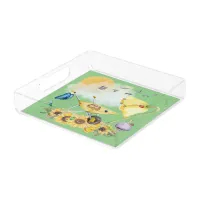 Cute Watercolor Cottagecore Yellow on green | Acrylic Tray