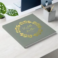 Wreath of Leaves Wedding Sage Green Gold ID1056 Foil Guest Book