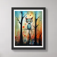 Abstract Whimsical Cat in a Tree AI Assist Framed Art