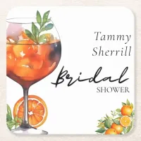 Aperol Spritz Orange Summer Bridal Shower  Square Paper Coaster