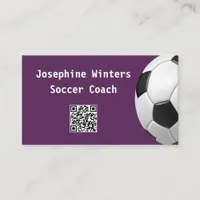 Minimal Soccer Ball Purple QR Code Football Coach Business Card