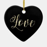 *~*  LOVE PHOTO Gold Glitter Heart Ornament