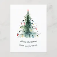 Minimalist Watercolor Christmas Tree Holiday Postcard