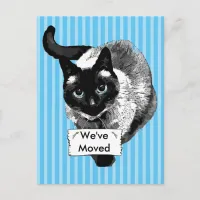 Blue Eyed Siamese Cat Holding "We're Moving Sign Announcement Postcard