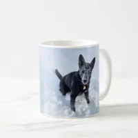 Black German Shepherd in the Snow Two Views, ZKA Coffee Mug