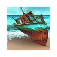 Deserted Ship on a Sandy Beach Metal Print